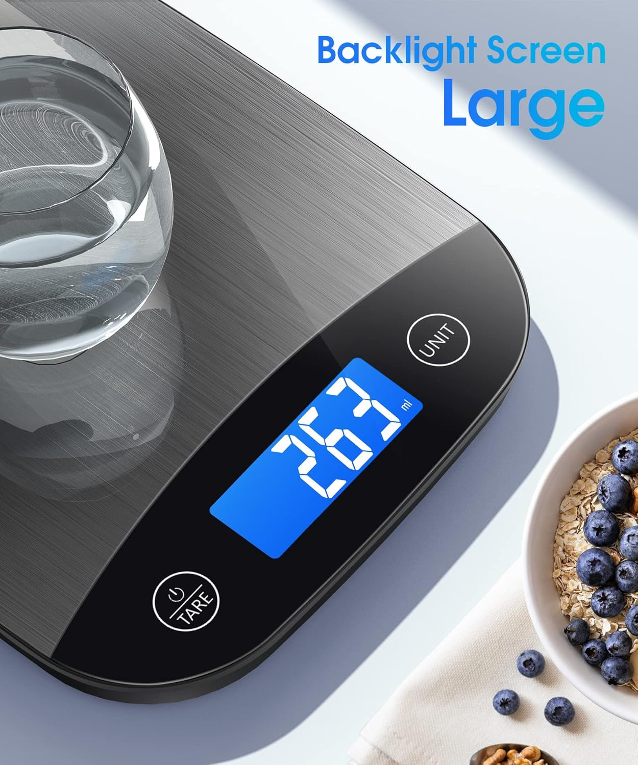 Food Scale 22Lbs Digital Kitchen Scale for Cooking Baking Weight Loss, Weighs in Grams and Ounce with 0.1Oz/1G Resolution, Sleek Design and Large LCD Screen